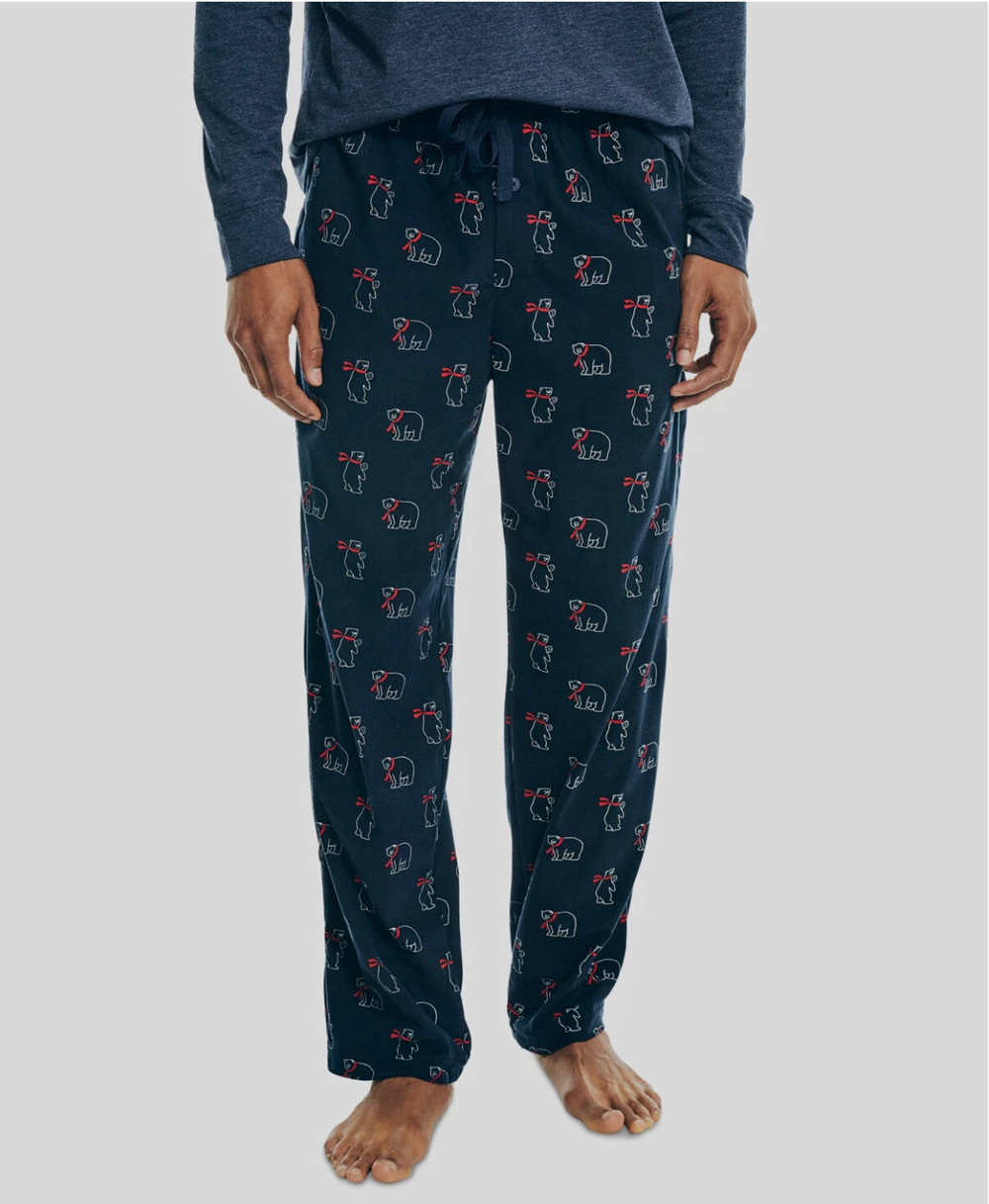 Nautica Sleepwear Pants Mens L Navy Blue Polar Bear Sleep Pajama Cozy Fleece PJs